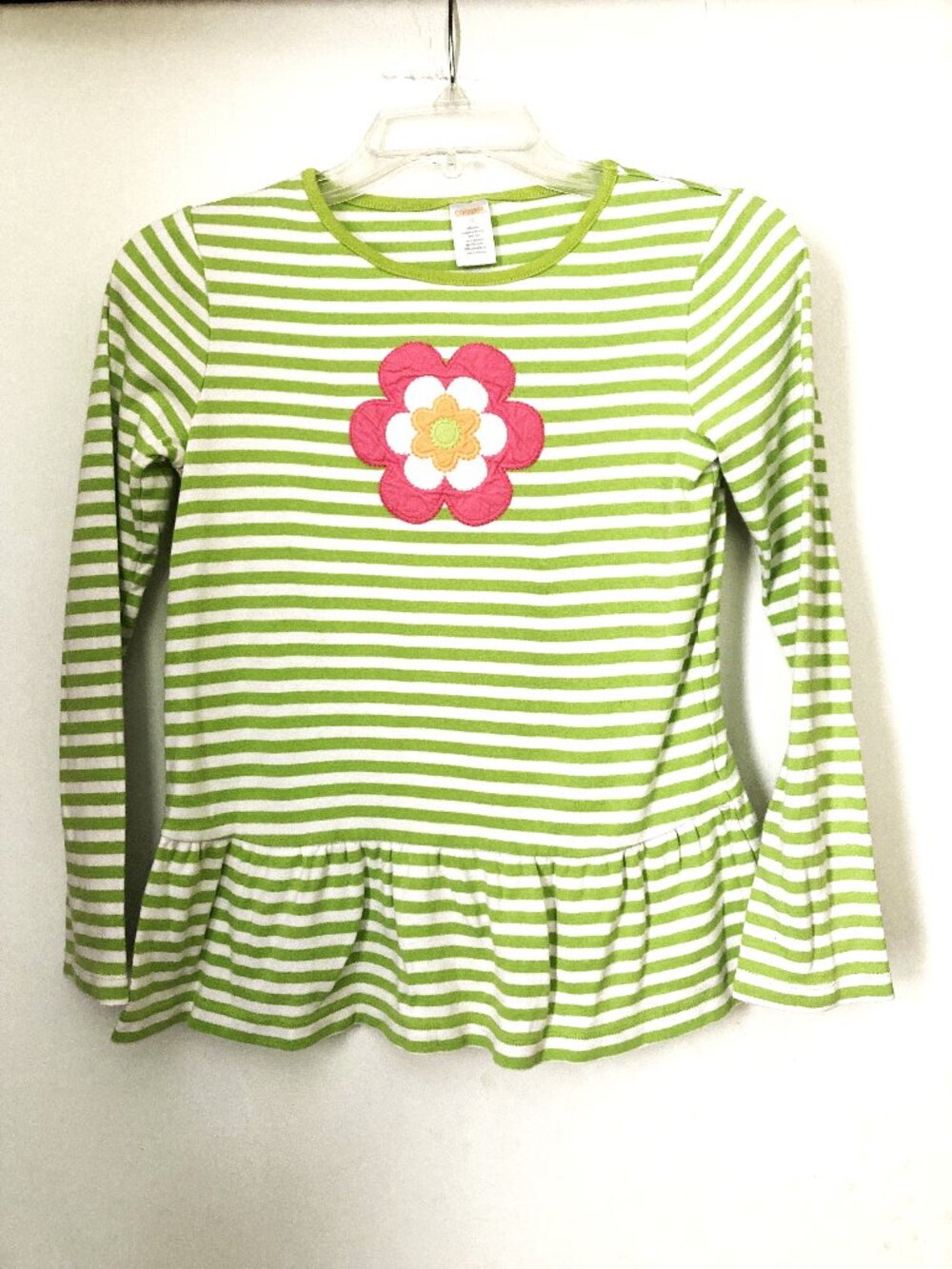 Gymboree Girls Green and white Striped Flowers Top Shirt Long Sleeve Size 12